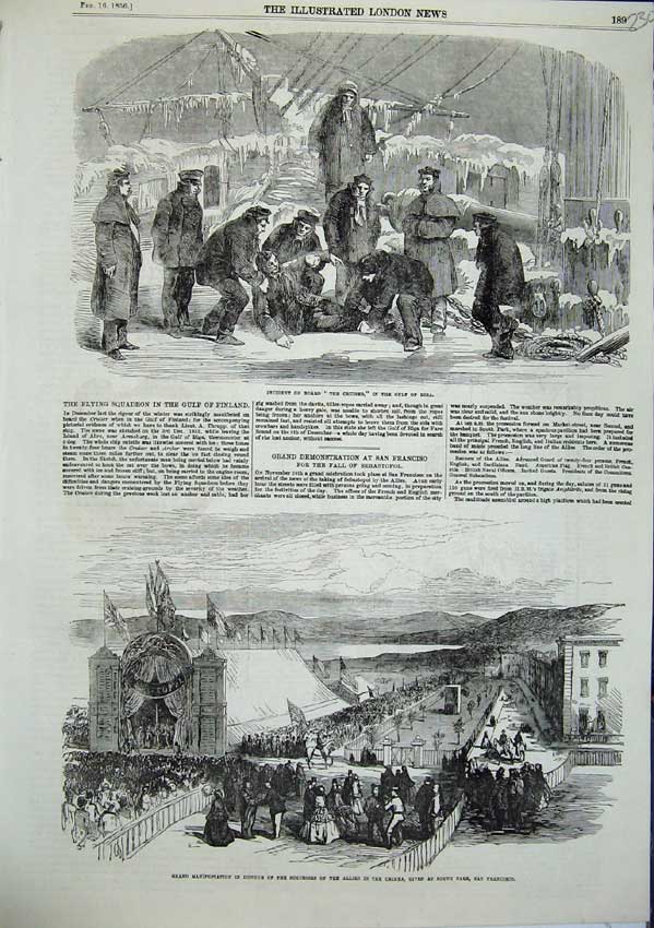 Original Old Antique Print Incident Cruiser Riga South Park San Francisco 1856