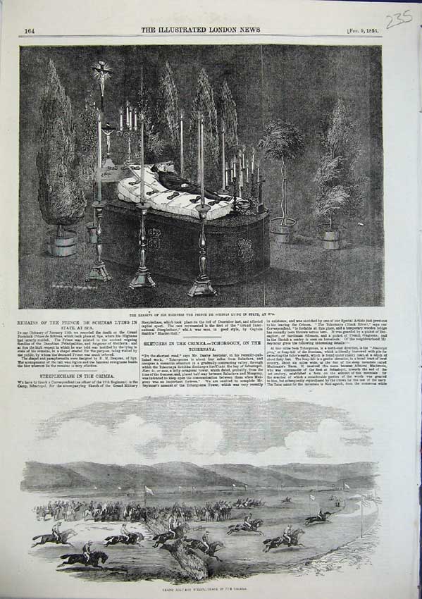 Original Old Antique Print Remains Prince De Schinas Spa Lying In State 1856
