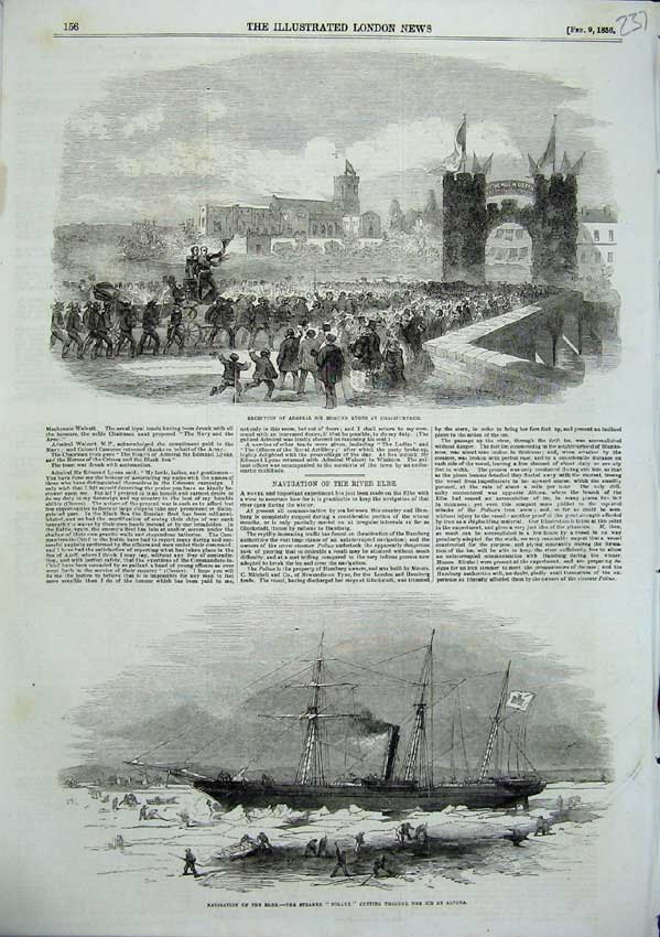 Old Antique Print Edmund Lyons Christchurch 1856 River Elbe Pollux Altona 19th