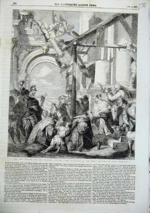Original Old Antique Print The Adoration The Magi Paul Veronese Art 1856 19th
