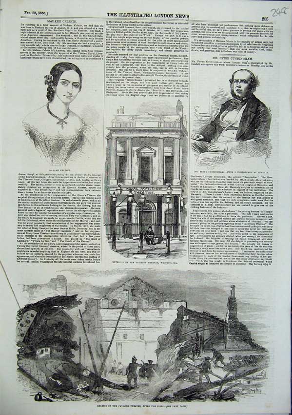 Old Antique Print Peter Cunningham Madame Celeste Pavilion Theatre 1856 19th