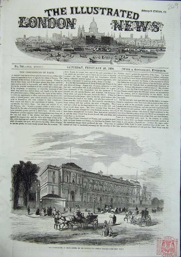 Original Old Antique Print Hotel The Minister For Foreign Affairs Paris 1856
