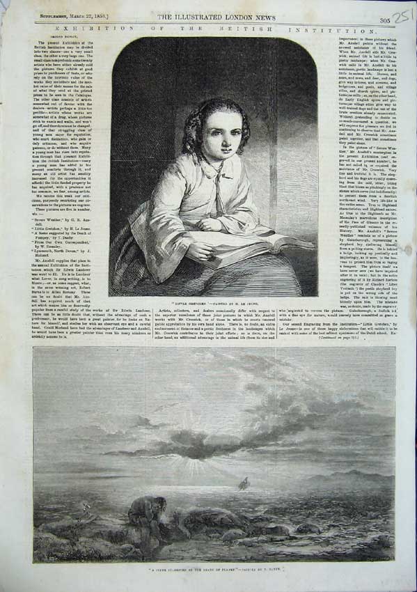 Old Antique Print Little Gretchen Jeune Fine Art Pompey Death Danby 1856 19th