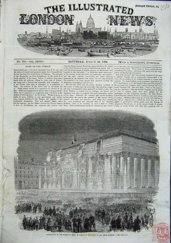 Original Old Antique Print Illuminations In Paris 1856 Birth Prince Imperial