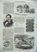 Original Old Antique Print Manchester Three Horse Omnibus Broderip Whale 1856