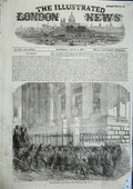 Original Old Antique Print Reading The News Peace At Mansion House 1856 19th