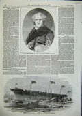 Original Old Antique Print American Minister Hon Dallas Vigilant Gun Boat 1856