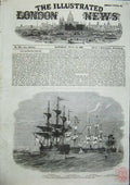 Old Antique Print Blue White Red Light Divisonal Ships Gun Boat Flottila