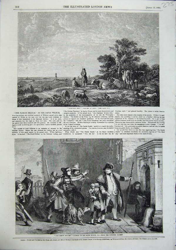 Original Old Antique Print Noon Day Rest Cuyp Parish Beadle Wilkie Art 1856