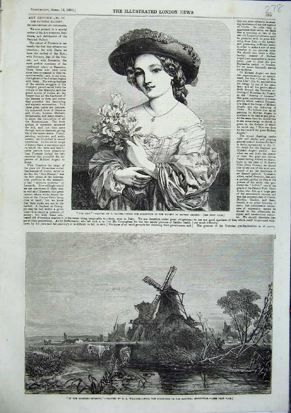 Old Antique Print The Lily Baxter Art 1856 The Marshes Morning Williams 19th