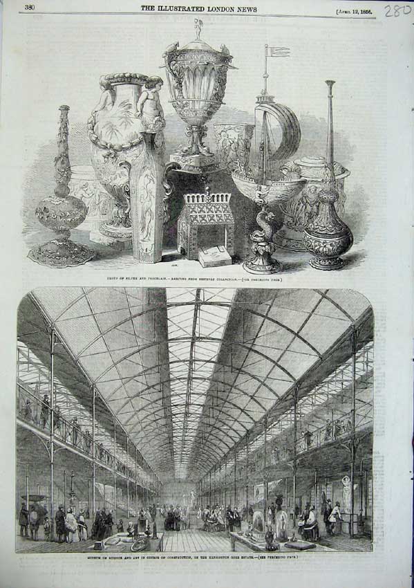 Old Antique Print 1856 Silver Porcelain Sibthorp Kensington Gore Estate 19th