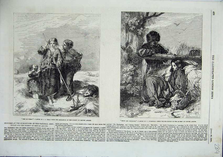 Old Antique Print 1856 Art Hayfield Hill Somon Iphigenia Underhill Artist 19th