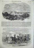 Original Old Antique Print 1856 Royal Visit Camp Aldershot Queen Reviews Troops