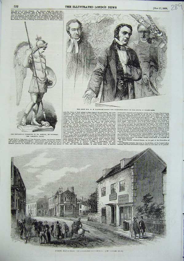 Original Old Antique Print Gladstone Gen Lane 1856 Rugeley Staffordshire Hall