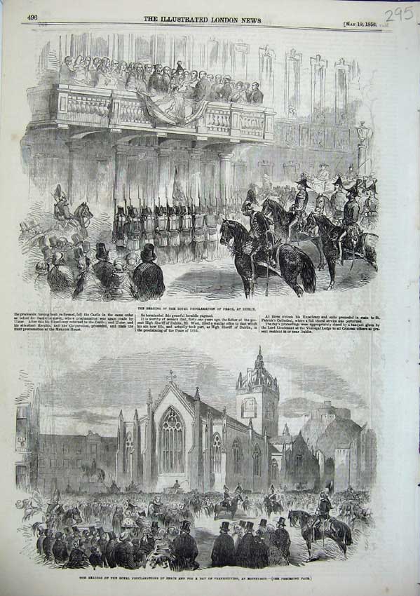 Original Old Antique Print Proclamation Peace Read Dublin 1856 Edinburgh 19th