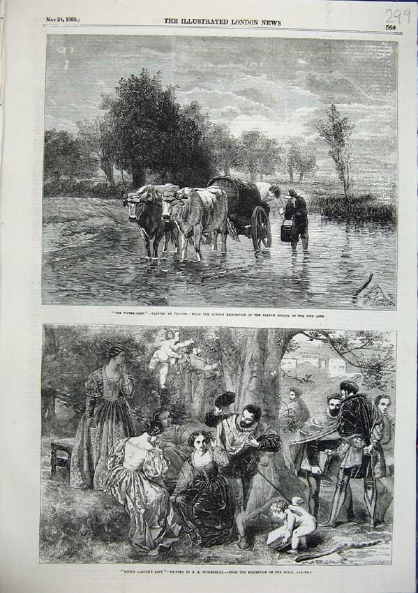 Original Old Antique Print Water Cart Troyon Art Loves Labour Lost Pickersgill
