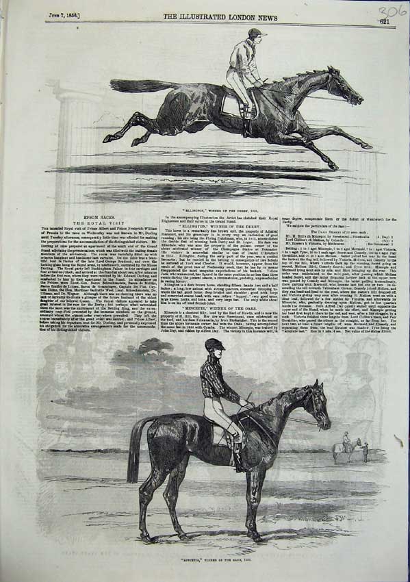 Old Antique Print Epsom Races 1856 Ellington Derby Winner Mince Pie Oaks 19th