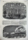 Old Antique Print Plymouth 1856 Fleet In Sound Portsmouth Bonfire Beach 19th