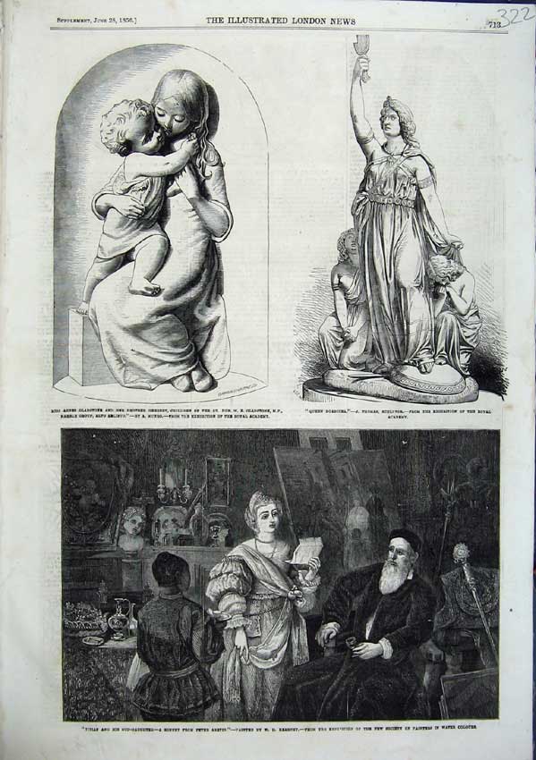 Old Antique Print Agnes Gladstone Boadicea Sculpt Titan God Daughter 1856 19th