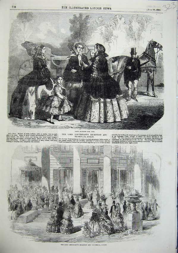 Original Old Antique Print Paris Fashion Promenade Lord Lieutenants Dublin 1856