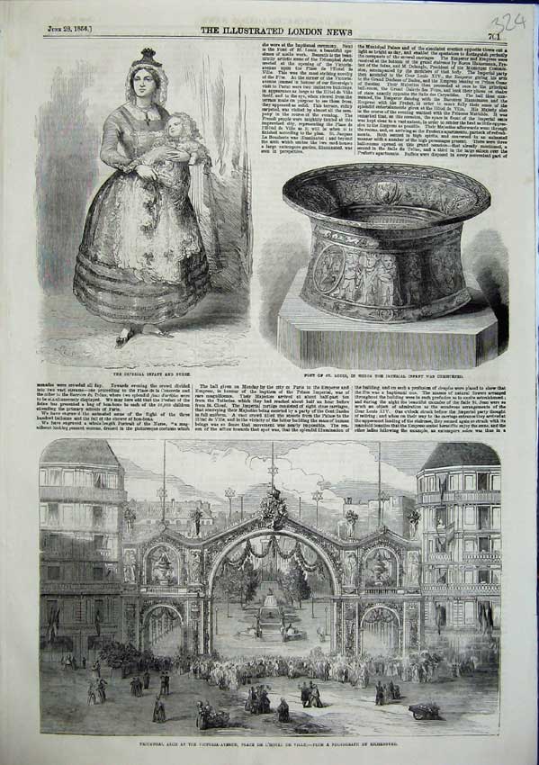 Original Old Antique Print Infant Nurse Font St Louis Arch Victoria Avenue 1856