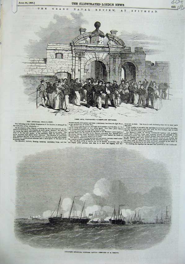 Antique Print *0164 Naval Review Spithead South Sea Castle James Gate 1856