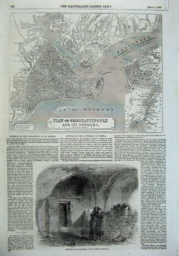 Antique Old Print *0165 Street In Schumla Constantinople Plan Suburbs 1856