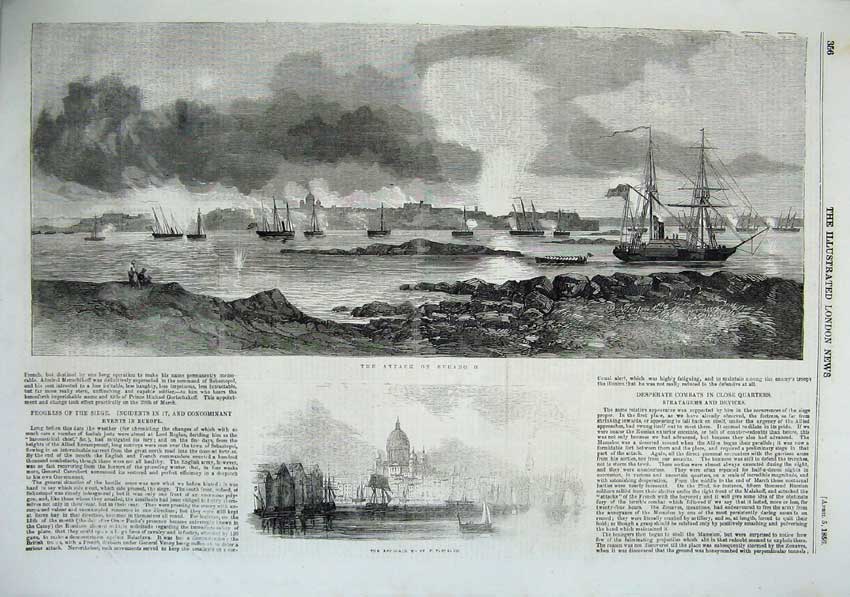 Antique Old Print *0169 Sveabo Attack H M S Edinburgh Bombardment Sebastopol