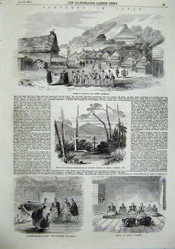 Antique Print *0170 Sketches In Japan English Burial Ground Magasaki 1856