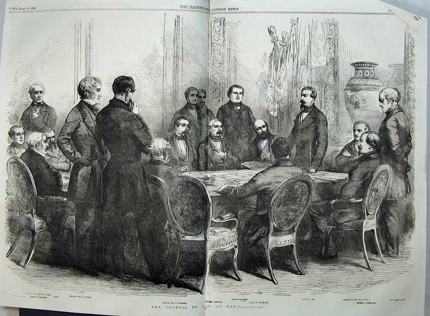 Original Old Antique Print Council War Paris 1856 Dundas Lyons Bonaparte 1856