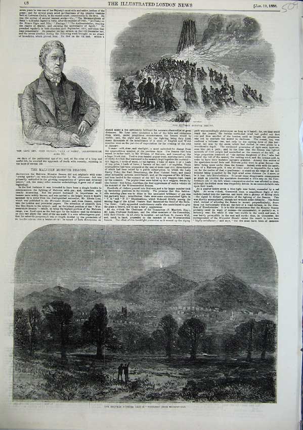 Original Old Antique Print Malvern Monster Beacon Dudley Vicar Sileby 1856 19th