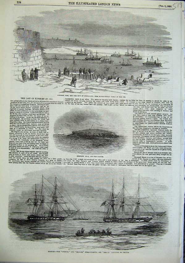 Old Antique Print Last Kilburn Fort Fleet Ice 1856 Serpents Isle Danube 19th