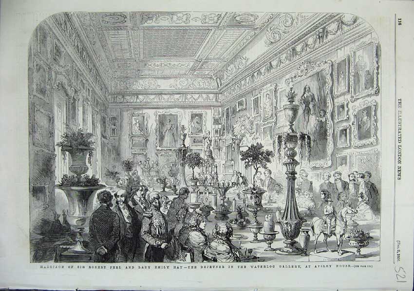 Old Antique Print Marriage Robert Peel Lady Emily Hay Apsley House 1856 19th