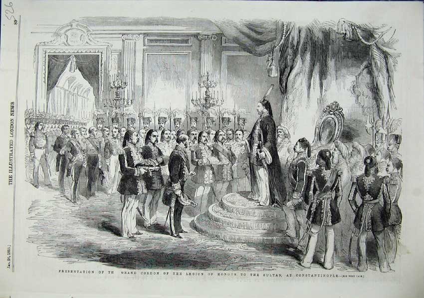 Old Antique Print Presentation Grand Cordon Legion Sultan Constantinople
