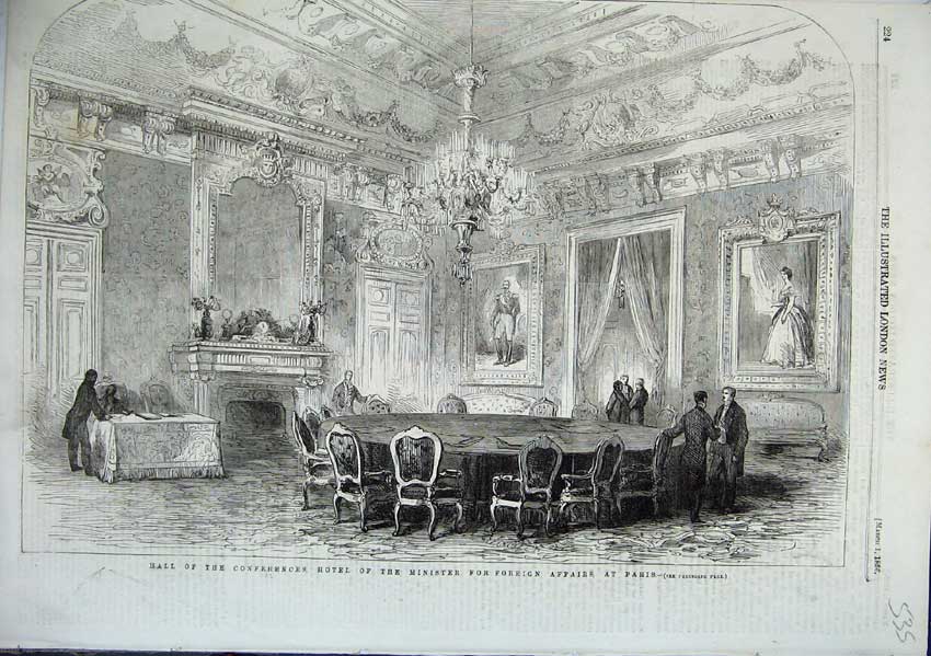 Original Old Antique Print Hotel Minister Foreign Affairs Conference Hall Paris