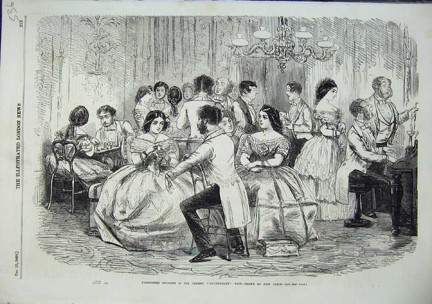 Old Antique Print Foxhunters Regaling 1856 Present Degenerate Days Leech 19th