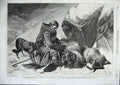 Original Old Antique Print Severe Weather Fine Art Ansdell Rams Sheep Dead 1856