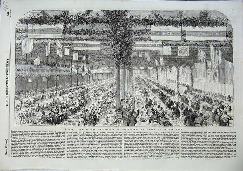Old Antique Print 1856 Dinner Marchioness Londonderry Pitmen Chilton Moor 19th