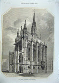 Original Old Antique Print Sepia 1856 Saint Chapelle Paris Restored Building
