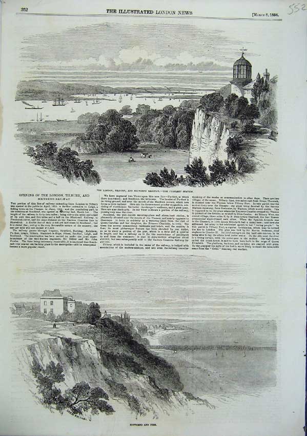 Original Old Antique Print Opening London Tilbury Southend Railway Pier 1856