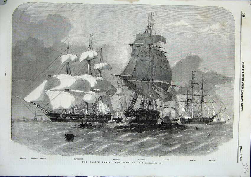 Old Antique Print Baltic Flying Squadron 1856 Samson Falcon Driver Ships 19th