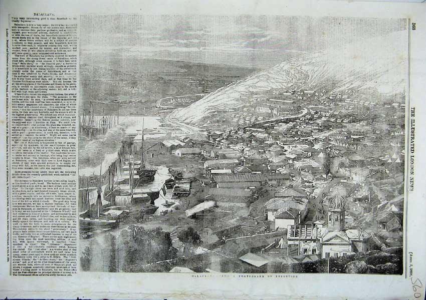 Original Old Antique Print Balaclava View Bay Ships Boats 1856 19th