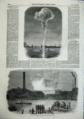 Old Antique Print Fire Burning Vauxhall Railway Station Battersea Bridge