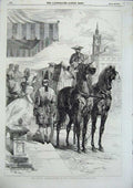 Original Old Antique Print London Season Drawing Room Lady Horse Carriage 1856