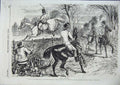 Original Old Antique Print Lunch Party On Grey Horse Hunting Scene 1856 19th