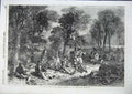 Original Old Antique Print A Picnic In The Baltic Carmicheal Sketch Men 1856