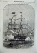 Old Antique Print Naval Review Spithead Under Way Manning The Yards 1856 19th