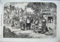 Original Old Antique Print Market Day Fine Art O'Neil Busing Scene 1856 19th