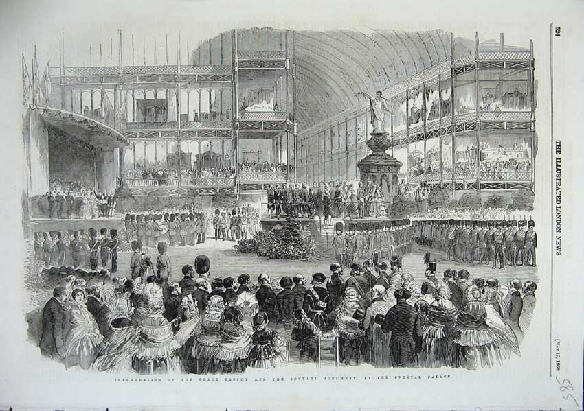 Original Old Antique Print Inauguration Peace Trophy Soutari Monument 1856 19th