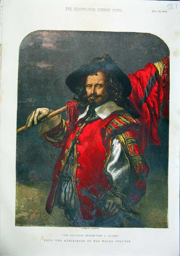 Original Old Antique Print Colour 1856 Standard Bearer Gilbert Siers Sword 19th